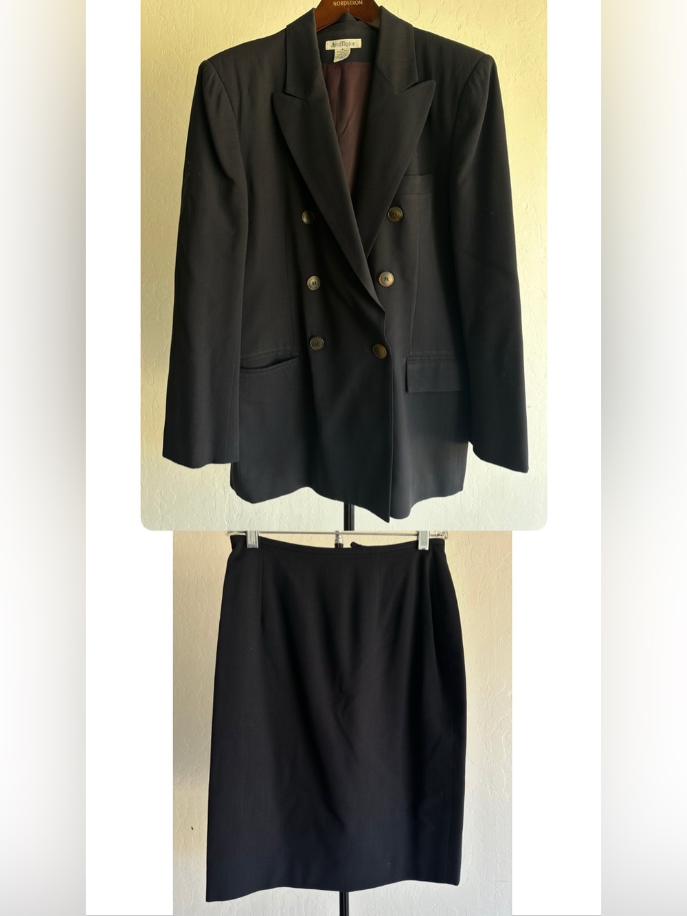 Ann Taylor Navy Double-Breasted Blazer and Matching Skirt Set